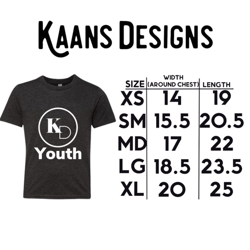 sizing chart for youth size kids from kaans designs